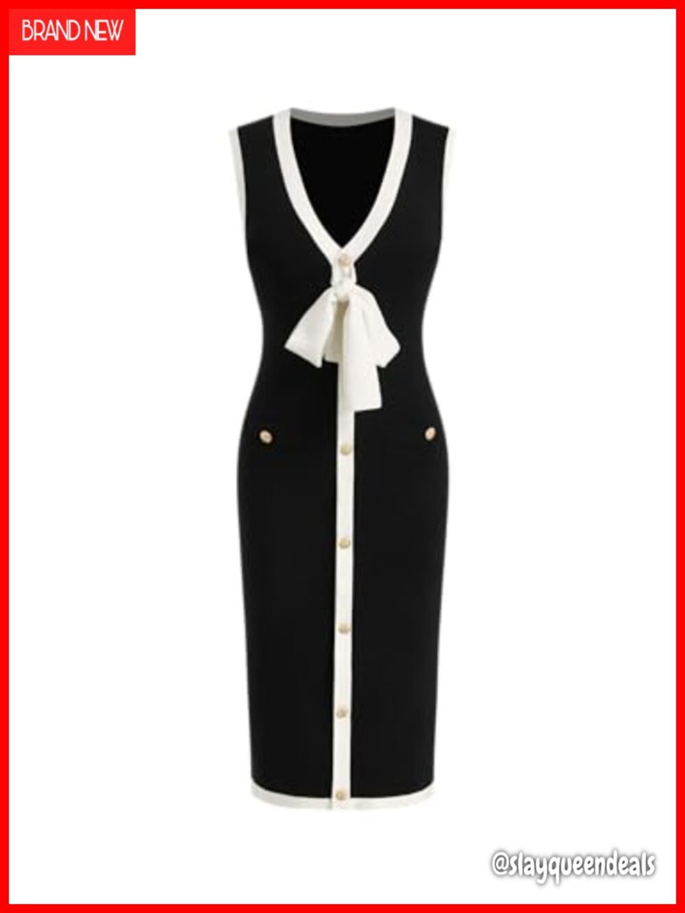 CIDER Women's Knit Sweater Dress V-Neck Sleeveless Midi Business Casual